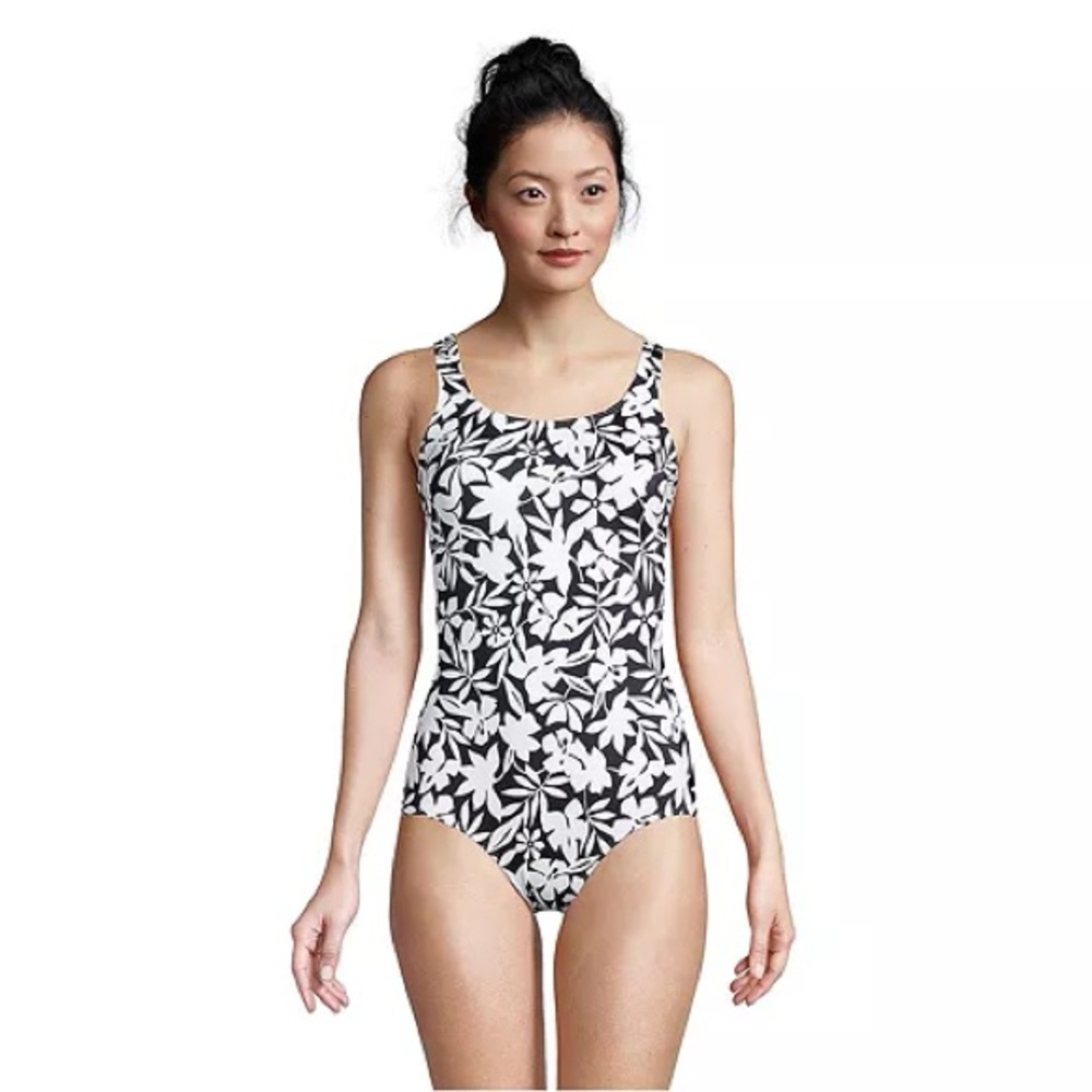 Lands End Black Havana One Piece Bathing Suit‎ Sz. 14